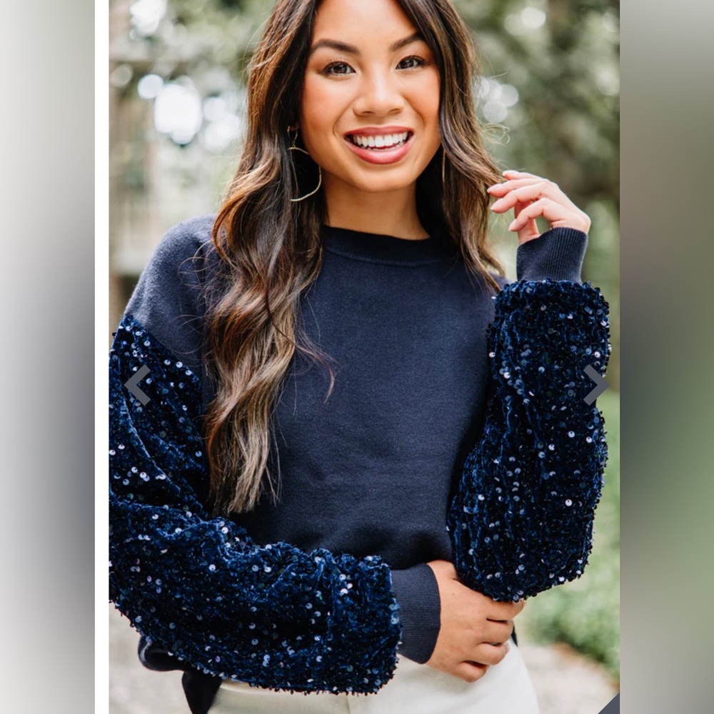 Shop the mint navy sequin sweater